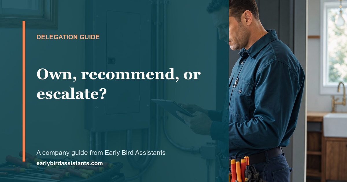 Electrician reviewing a tablet beside an Early Bird delegation guide